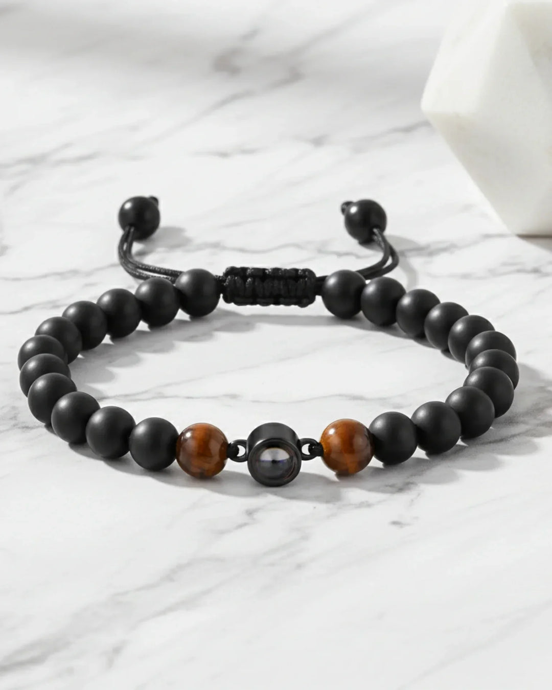 Armband mit Bild im Stein für Herren – Lavastein-Perlen mit verstecktem Foto, personalisiertes Geschenk für Ihn