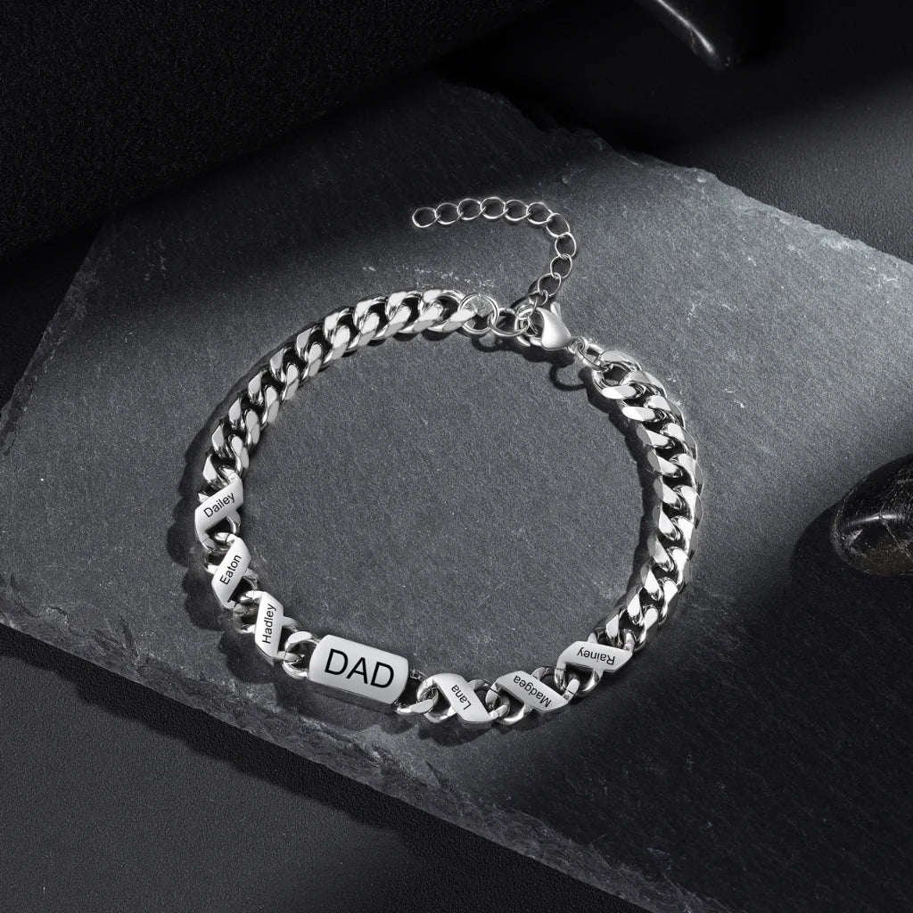 Armband mit Gravur für Herren – Edelstahl-Namensarmband mit bis zu 6 Namen, Geschenk für Papa und Ihn
