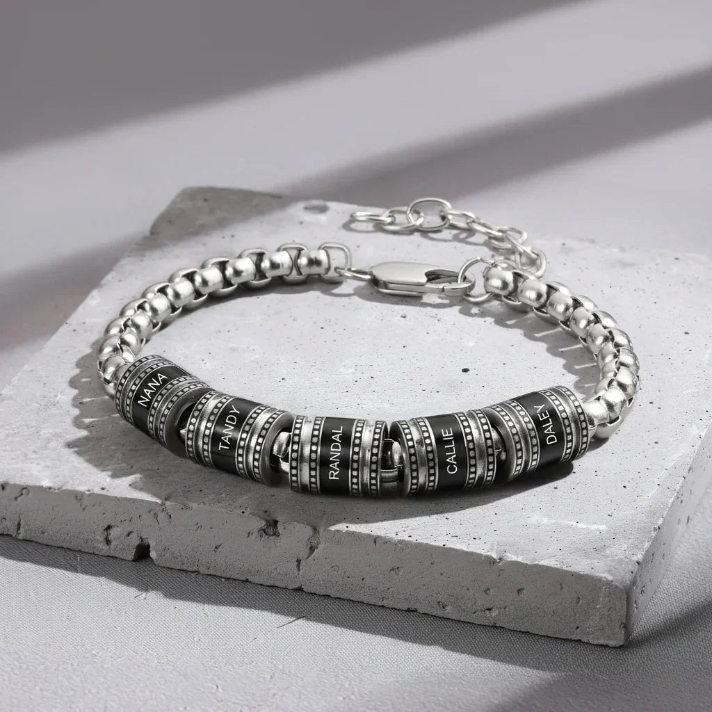 Armband mit Gravur für Männer – bis zu 5 Namensperlen, Edelstahl, Geschenk für Ihn, Papa, Vatertag