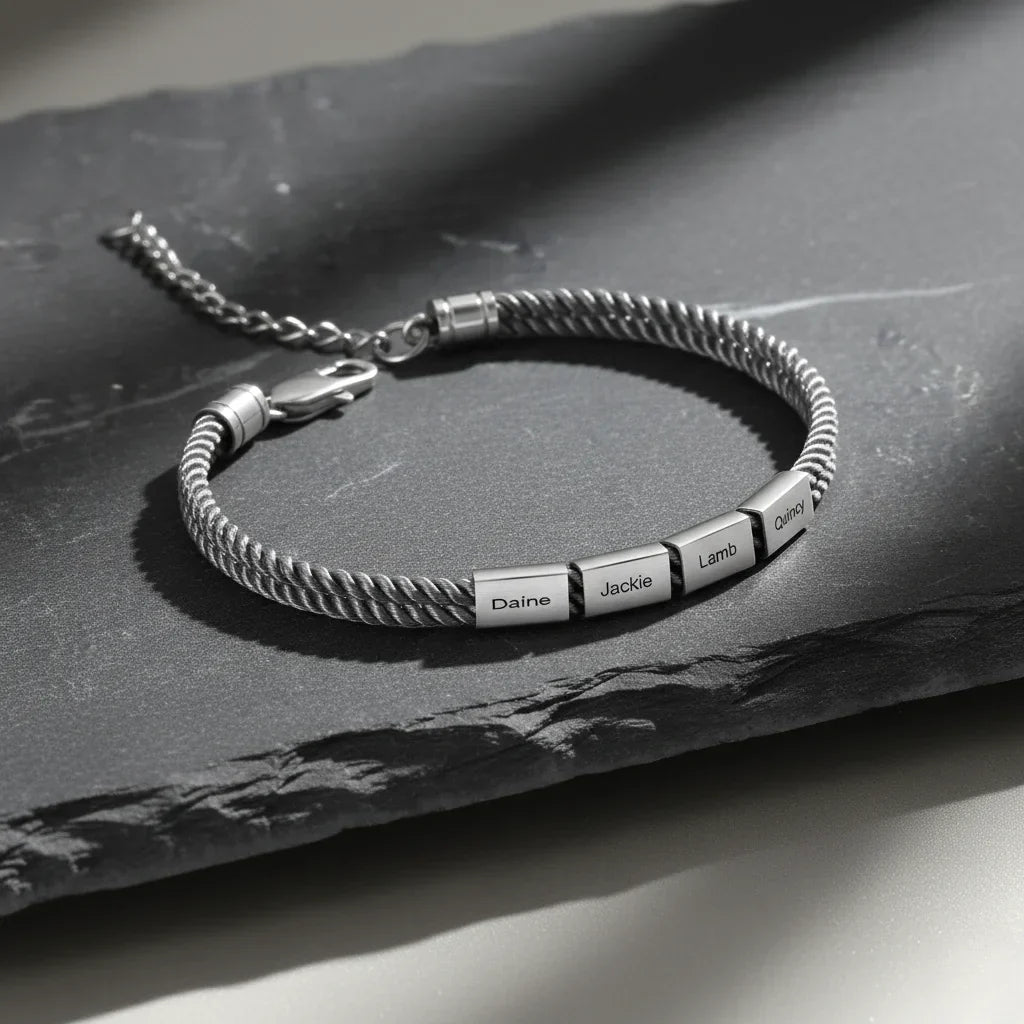 Armband mit Gravur für Herren – Segeltau-Design aus Edelstahl, personalisiert mit Namen, Geschenk für Papa, Vatertag