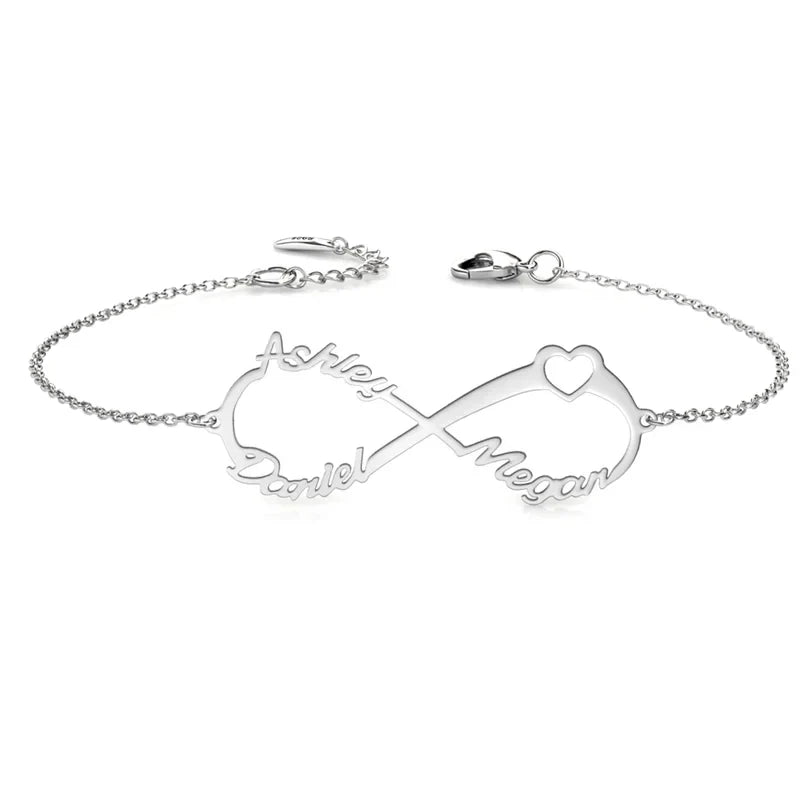 Armband mit Gravur – Infinity mit drei Namen, 925er Sterlingsilber oder Kupfer, Geschenk für Sie, Mama, Familie