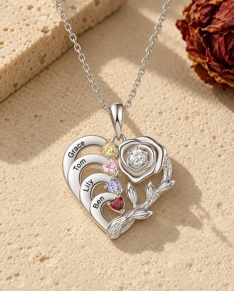 Geburtsstein Kette für Mama und Oma - Vorderansicht in Silber