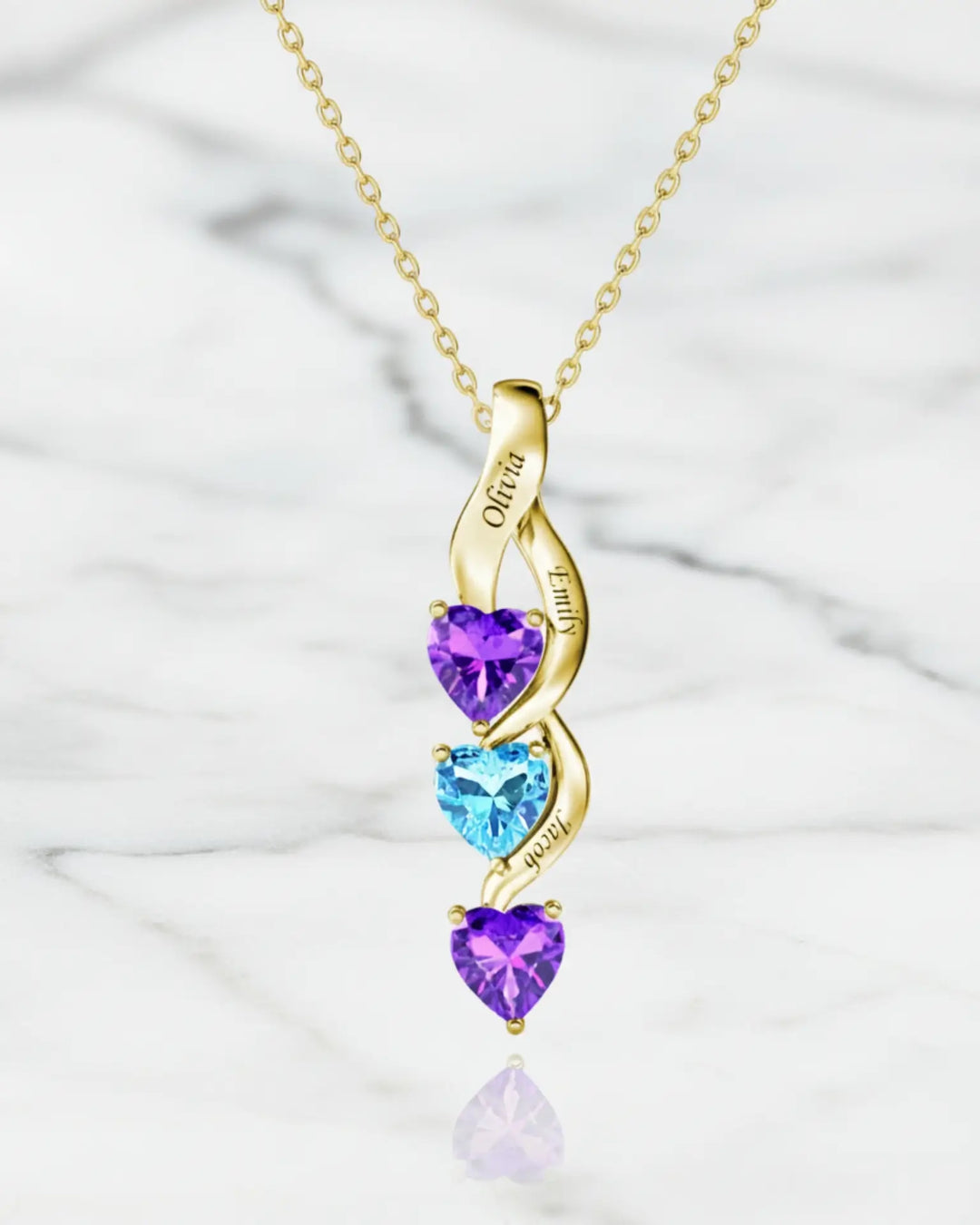 Geburtsstein Kette für Mama – Infinity-Anhänger mit 3 Herzen und Namen, 925er Sterlingsilber, Geschenk zum Muttertag