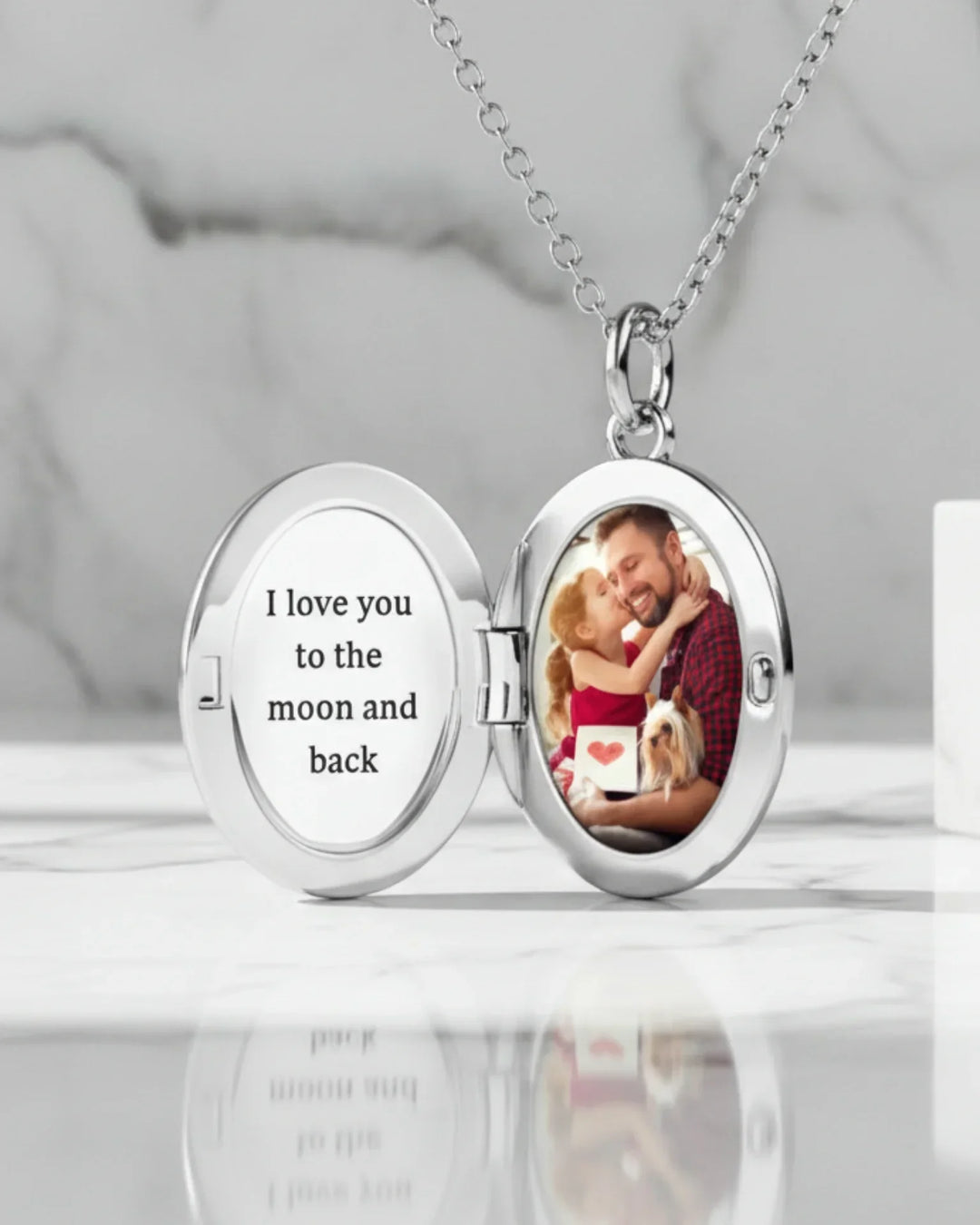 Kette mit Bild – Ovales Medaillon aus 925er Sterlingsilber, mit Foto & Gravur personalisiert, Geschenk für Sie