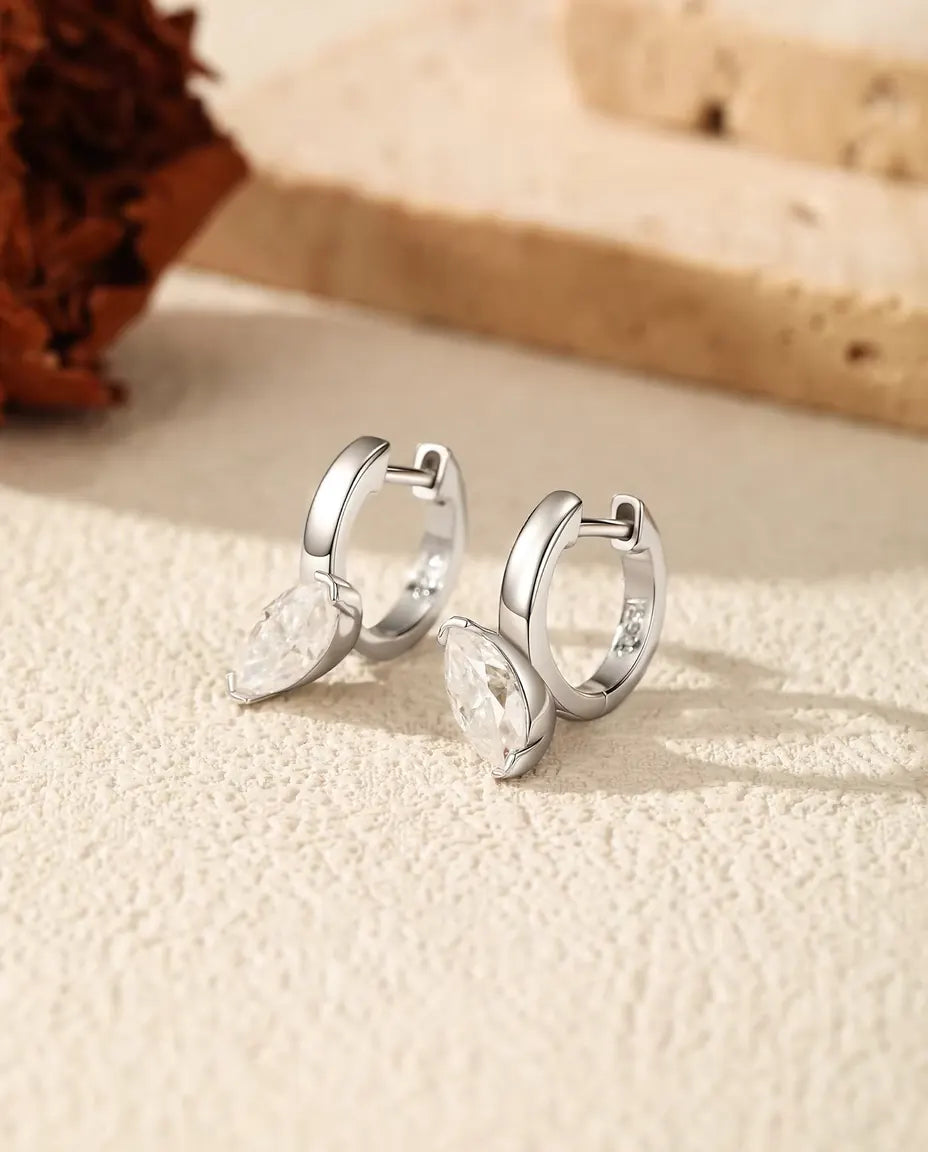 Marquise Moissanit Creolen mit Anhänger - 0,50 ct Steine 4 x 8 mm, 14,5 mm Länge, 925 Sterlingsilber