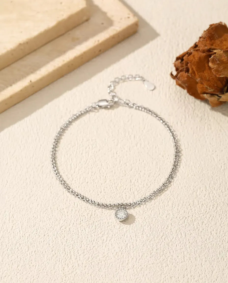 Moissanit Armband mit Anhänger - 0,50 ct Stein in Zargenfassung an doppelter 925er Silberkette, 16+3 cm