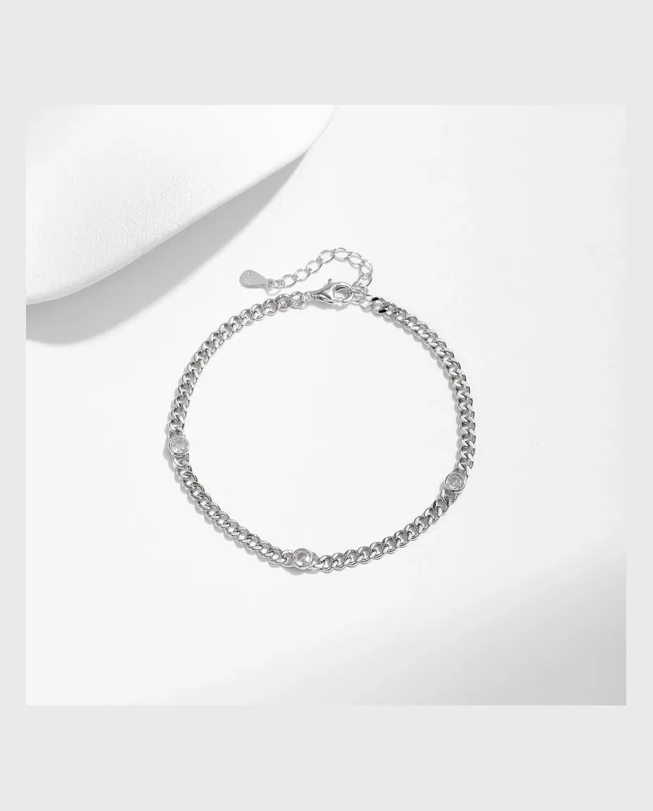 Moissanit Armband mit gedrehter Kette – 925 Sterlingsilber weissgoldplattiert, Steine in Farbe D