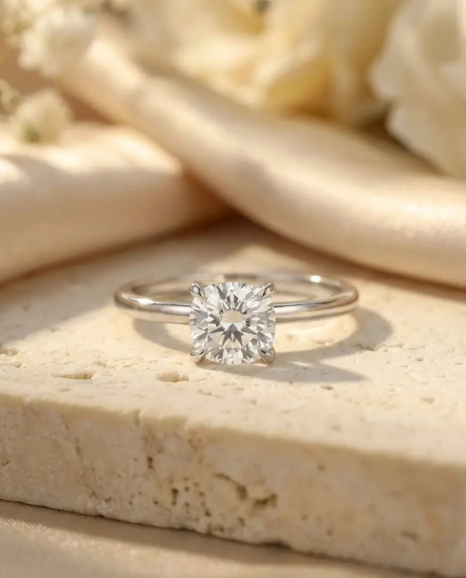 Moissanit Ring – 1 Karat Kissenschliff Solitär in 925er Sterlingsilber, minimalistischer Verlobungsring für Sie