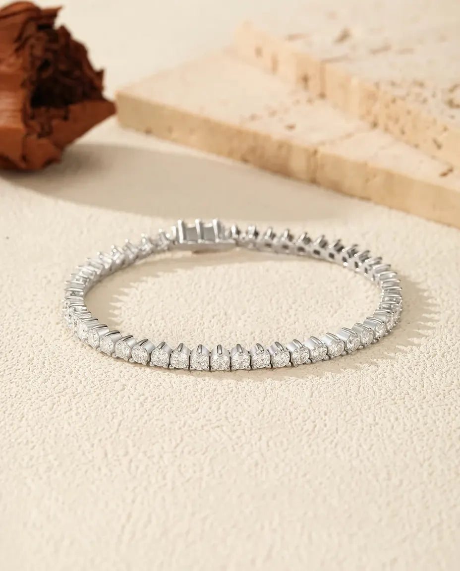 Moissanit Tennisarmband 3 mm aus 925 Sterlingsilber – durchgehende Reihe in Farbe D, 16,5 bis 19 cm