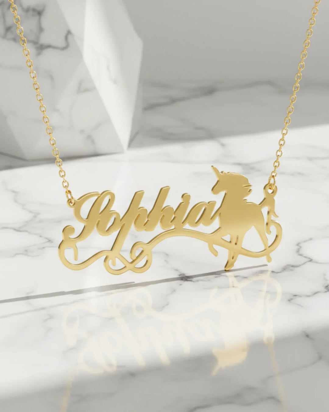 Namenskette mit Einhorn – 925er Sterlingsilber, personalisiert mit Wunschname, Geschenk für Mädchen zum Geburtstag