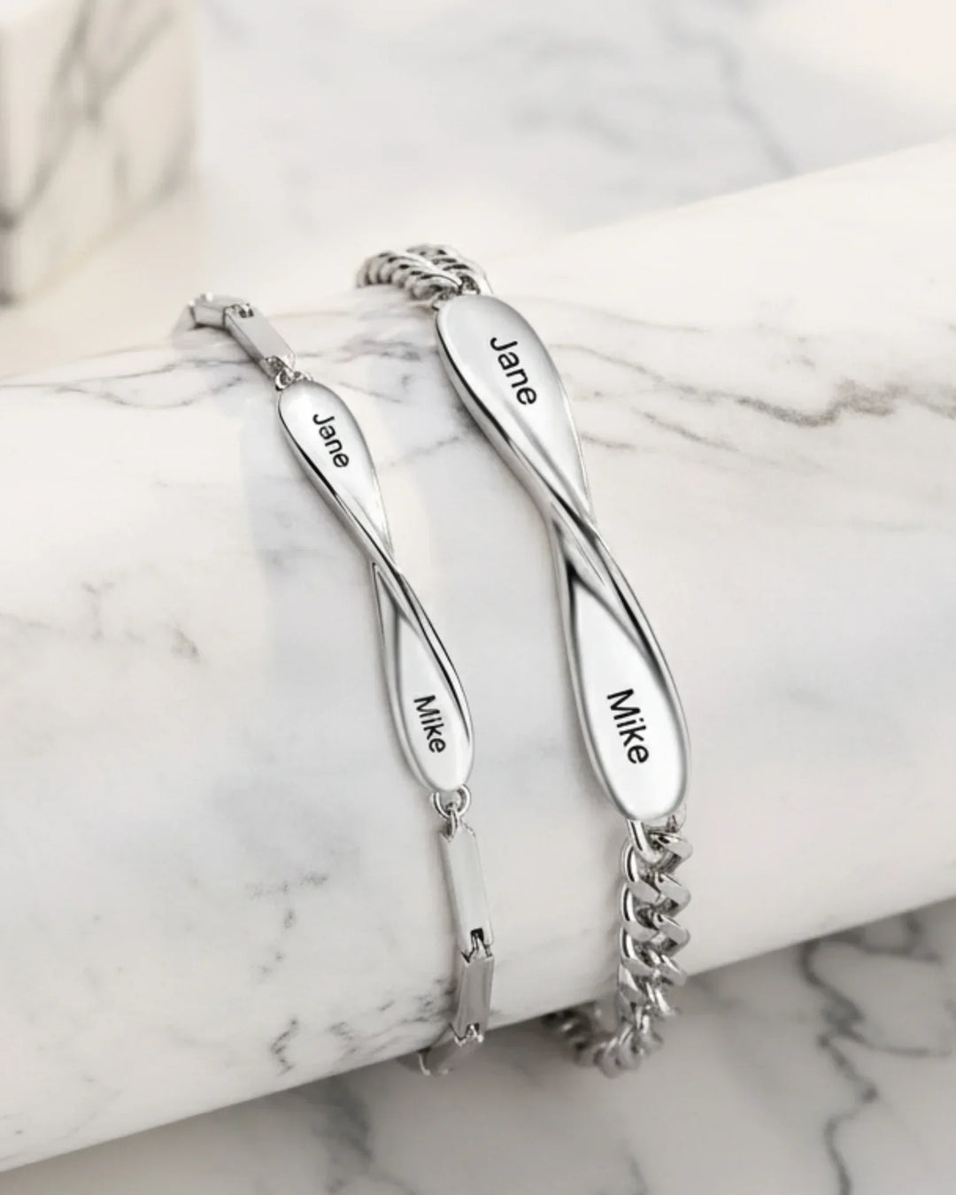 Partnerarmbänder mit Infinity-Namensschild – Kupfer, graviert mit Namen oder Datum, Geschenk für Paare zum Jahrestag