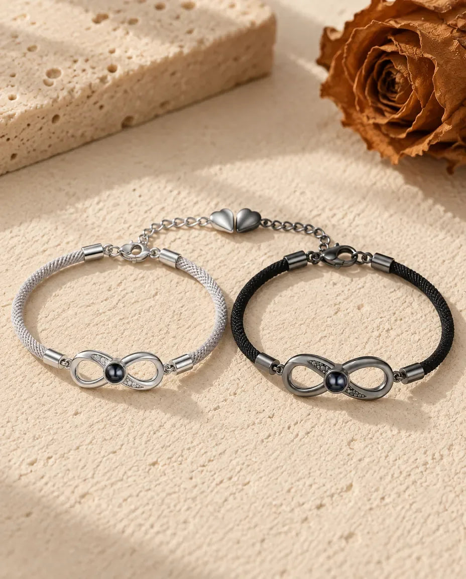 Partnerarmbänder mit Bild im Stein - Partnerset flach liegend