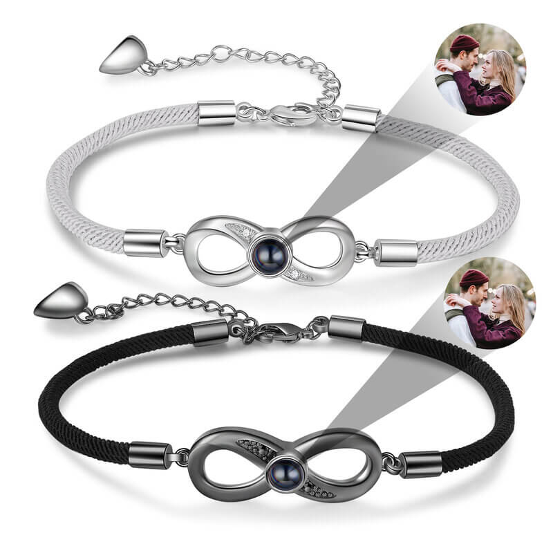 Partnerarmbänder mit Bild im Stein – Unendlichkeits-Anhänger, 2er-Set mit deinem Foto, Geschenk für Paare