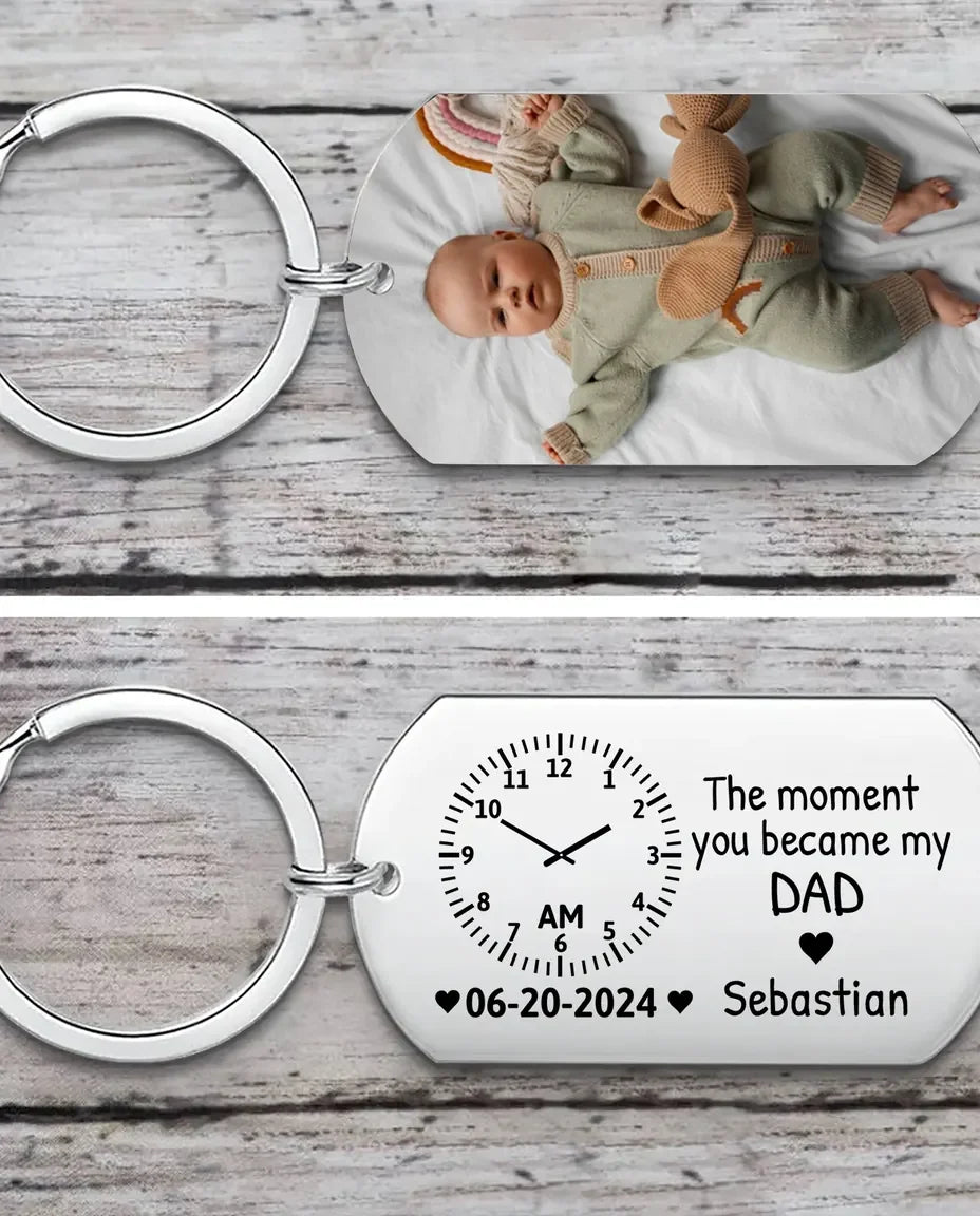 Edelstahl-Schlüsselanhänger mit Babyfoto auf der Vorderseite