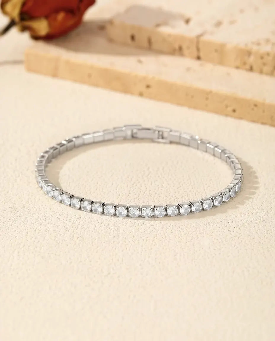 Tennisarmband aus 925 Sterlingsilber mit Zirkonia – Klassisches Armband mit Runden Steinen in 2, 3 oder 4 mm, Armband zum Stapeln