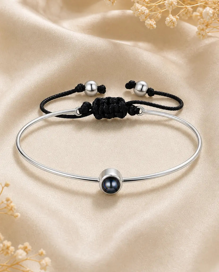 Personalisiertes Foto-Projektions-Armband mit Bild im Inneren, Silberner Armreif mit verstellbarem Band, Erinnerungsgeschenk für Sie