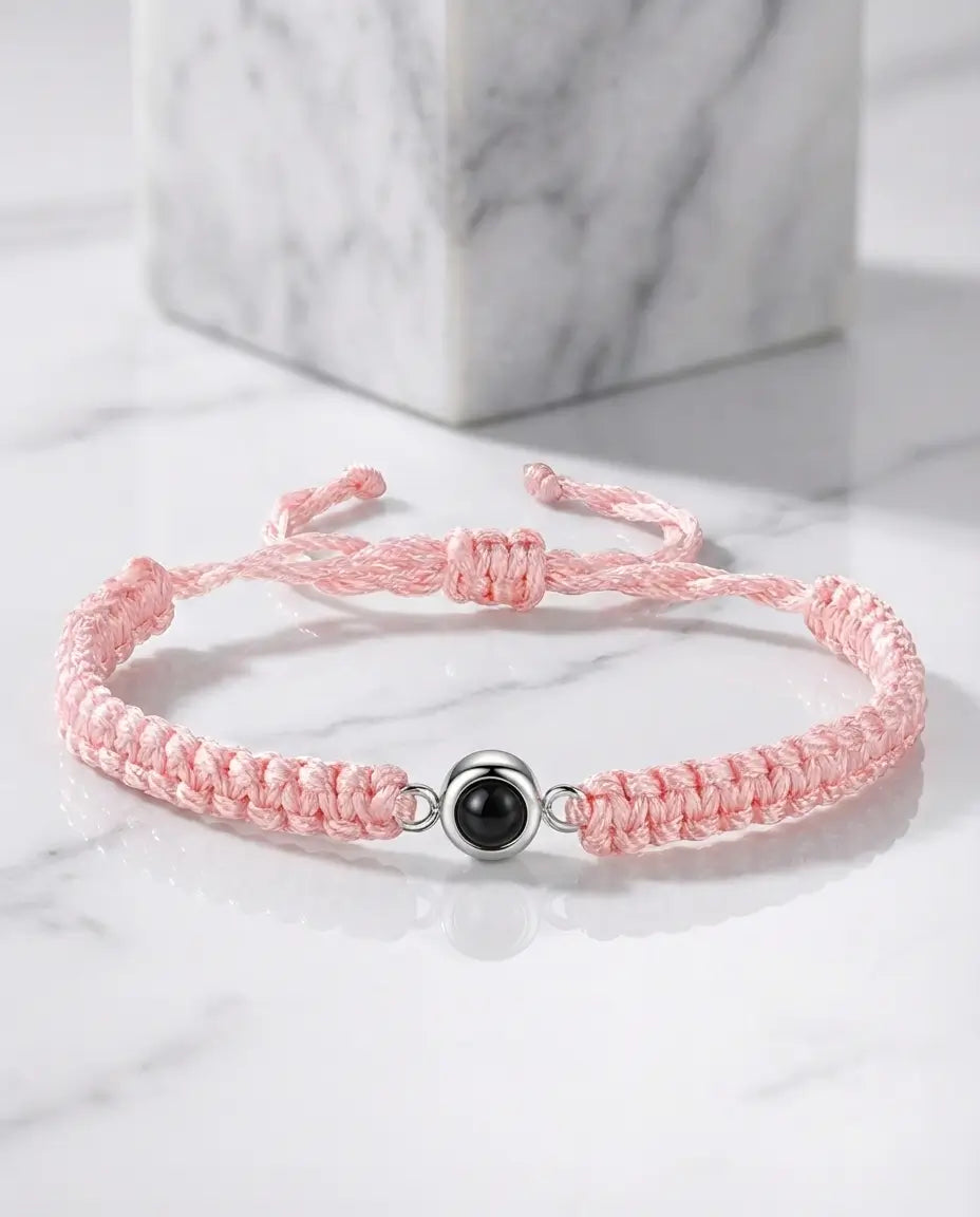 Armband mit Bild – geflochtenes Seil-Armband, verstellbar, Foto in der Perle, Geschenk für Sie & Ihn