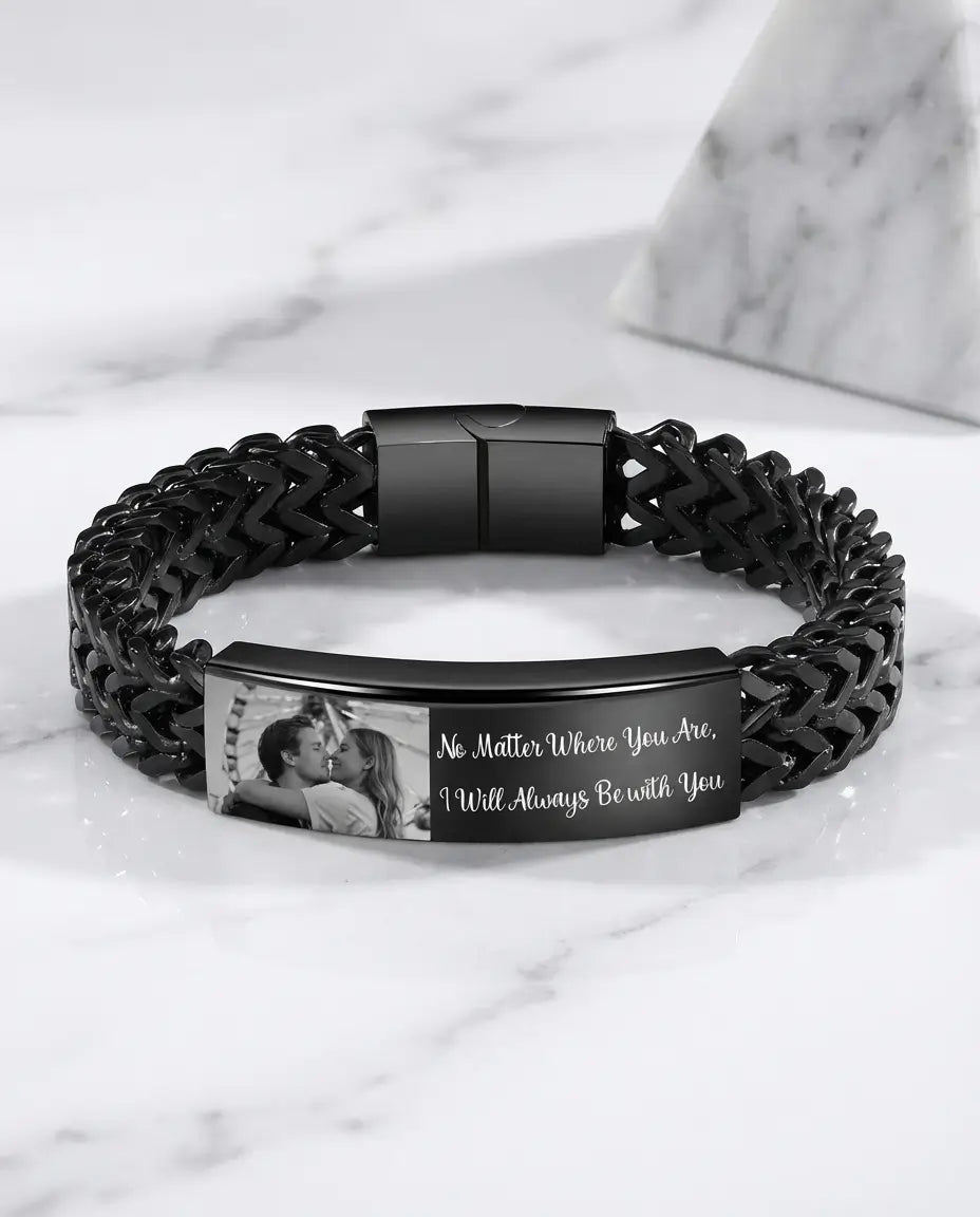 Armband mit Bild – Herrenarmband mit Gravur, Edelstahl ID-Steg, Bild im Stein, Geschenk für Ihn & Papa