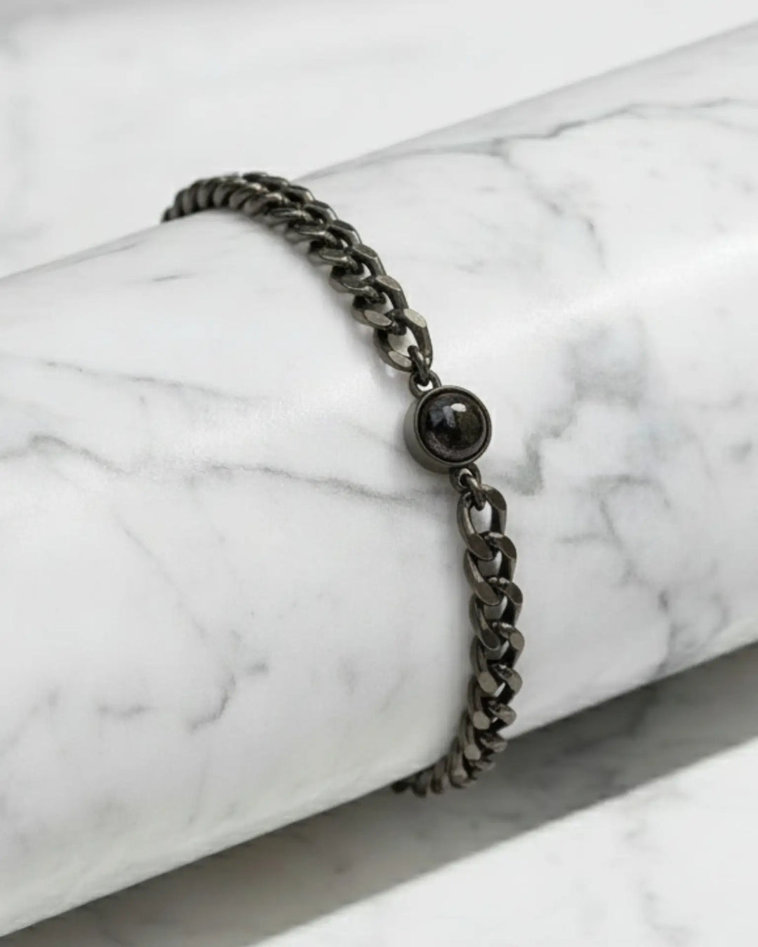 Armband mit Bild – Herren-Lederarmband aus Edelstahl im Vintage-Look, Foto im Stein, Geschenk für Ihn