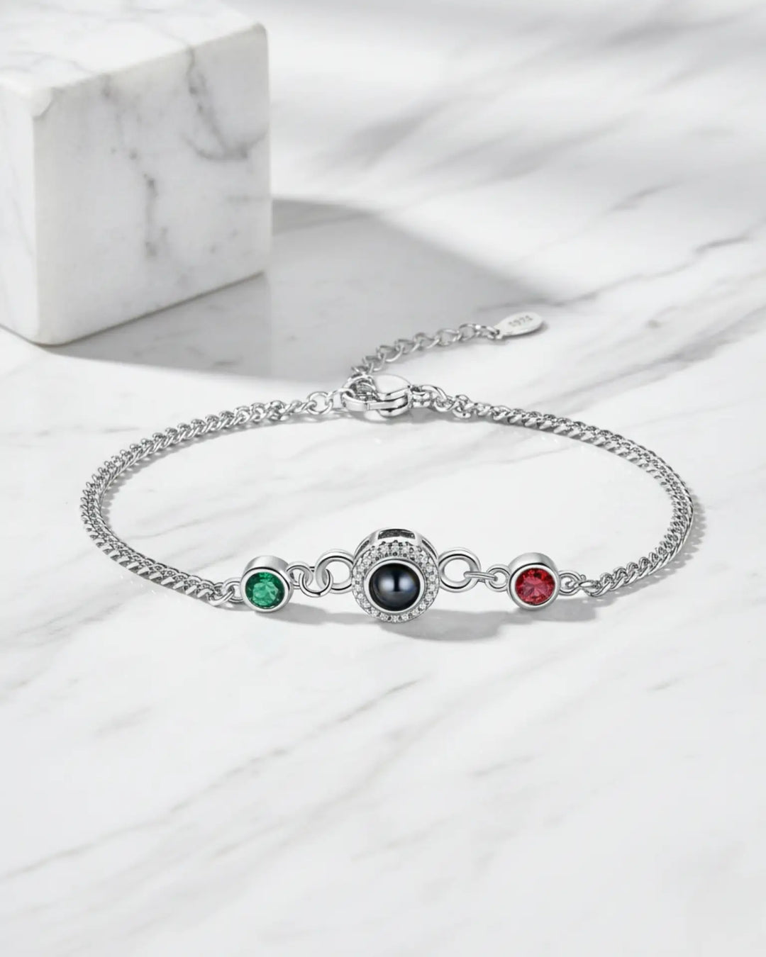 Armband mit Bild im Stein – personalisiert mit 2 Geburtssteinen und deinem Foto, Geschenk für Sie zum Jahrestag