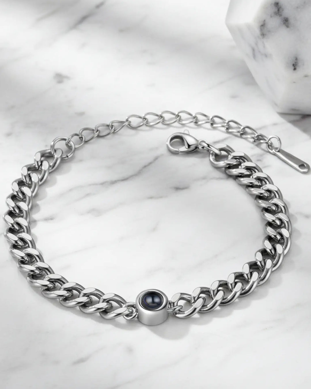Armband mit Bild im Stein – Herrenarmband aus Titanstahl, dein Foto im Stein, Geschenk für Ihn