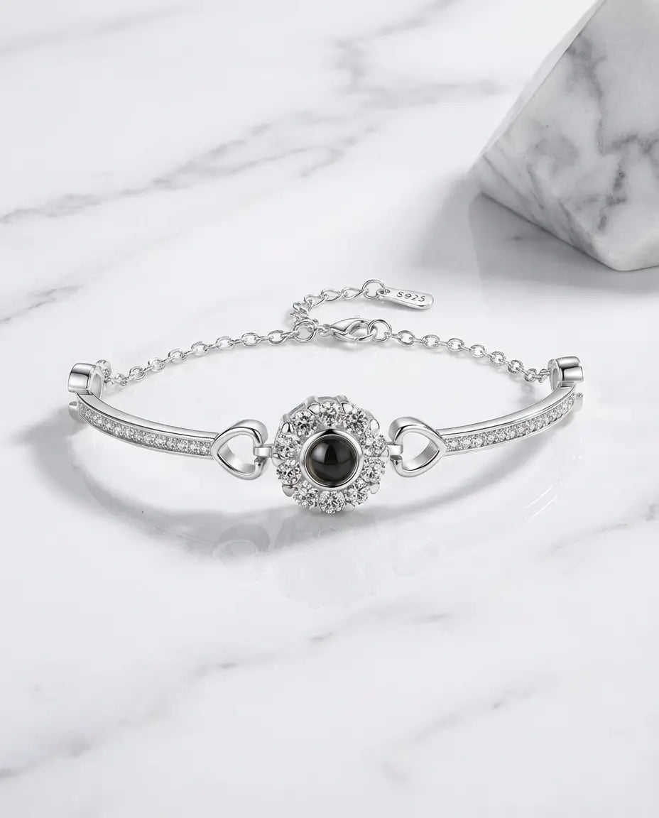 Armband mit Bild – Kristall-Halo-Anhänger mit Foto im Stein, verstecktes Andenken, Geschenk für Sie