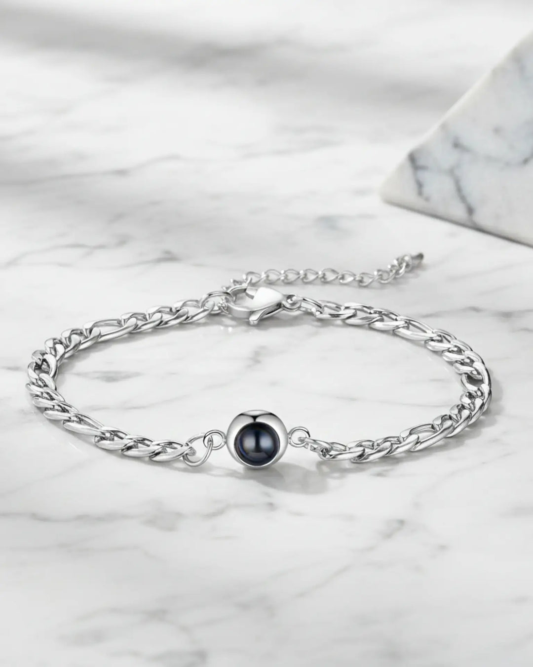 Armband mit Bild im Stein für Herren – Panzerkette mit verstecktem Foto, personalisiertes Geschenk für Ihn, Papa