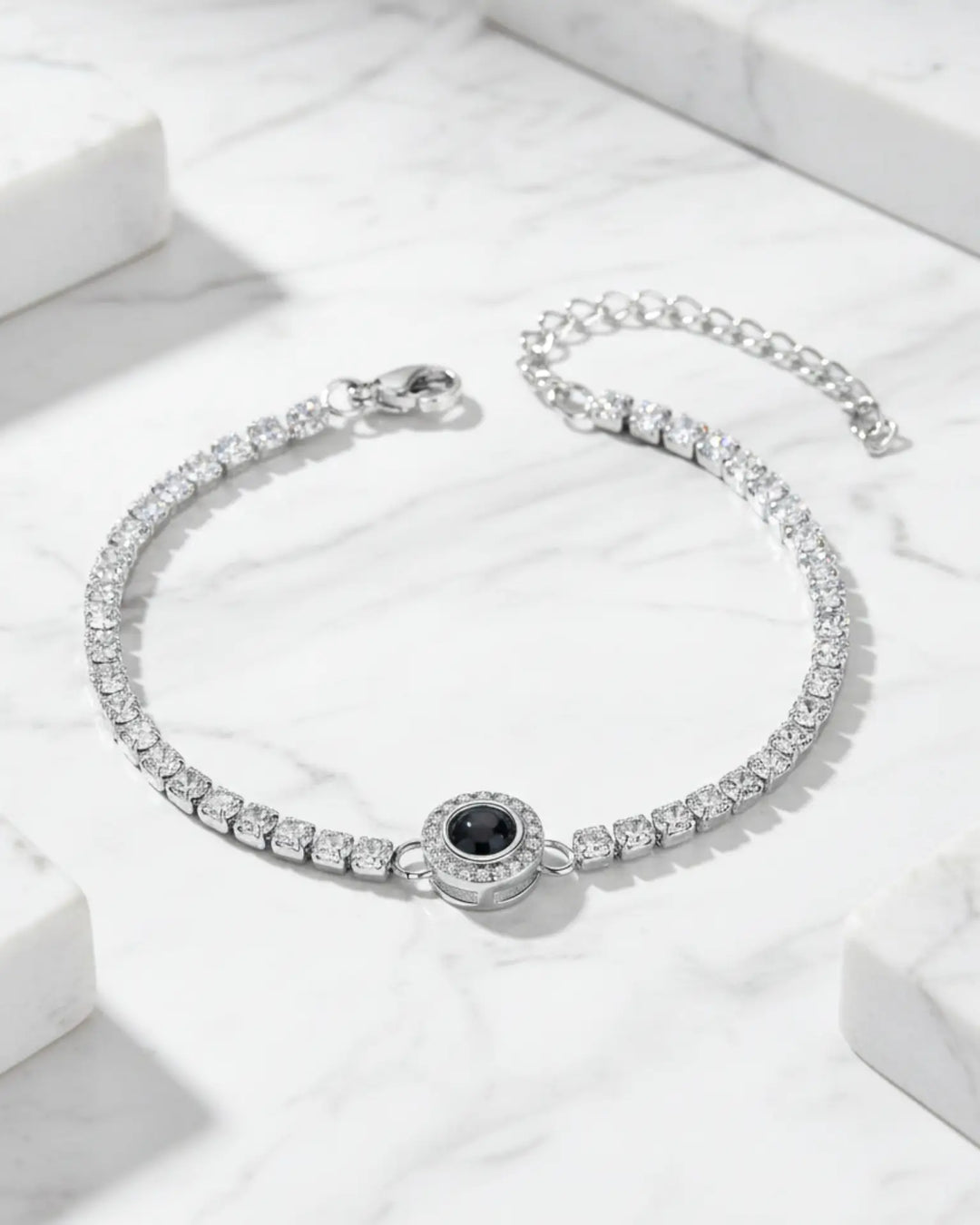 Armband mit Bild – Tennisarmband mit Zirkonia-Steinen, Foto im Stein verborgen, Geschenk für Sie