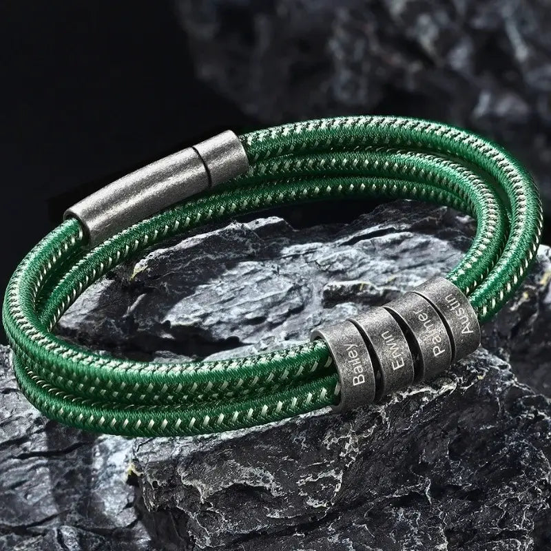 Armband mit Gravur für Herren – Edelstahl & Nylon in Schwarz oder Grün, personalisiert mit Namen, Geschenk für Ihn, Papa