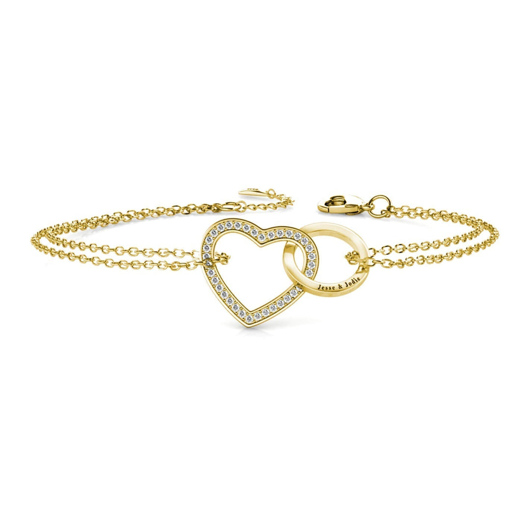 Armband mit Gravur – Herz und Kreis ineinander, 925er Sterlingsilber in Goldton, Geschenk für Sie und Paare