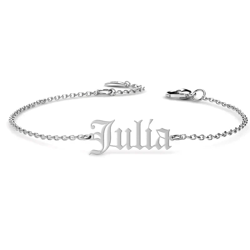 Armband mit Gravur – Name in Old-English-Schrift, 925er Sterlingsilber, Silber, Gold, Roségold, Geschenk für Sie