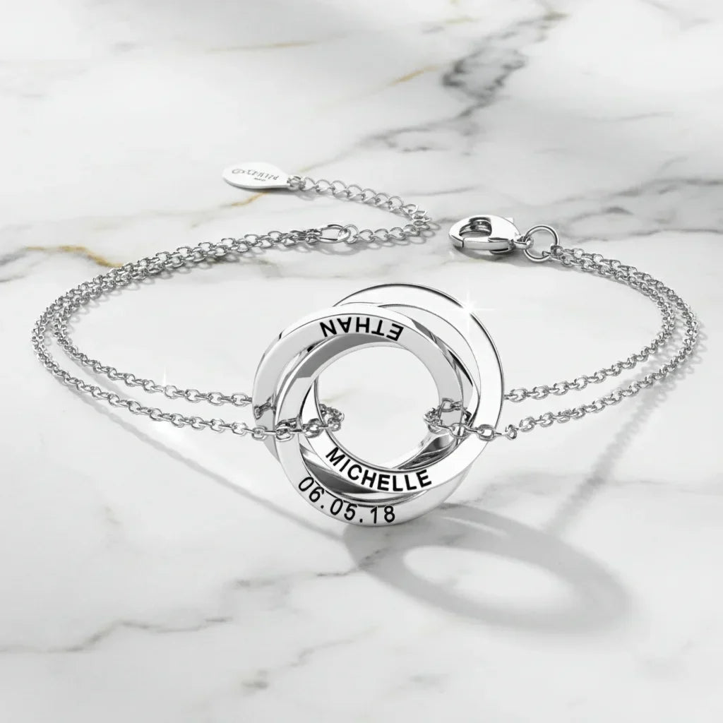 Armband mit Gravur – 3-5 verschlungene Ringe, 925er Sterlingsilber oder Gold-Vermeil, personalisiert, Geschenk für Sie