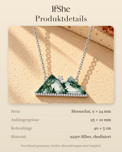 Berg Moosachat Kette aus 925 Sterlingsilber - Produktdetails mit Steinen, Anhängergrösse, Kettenlänge und Material