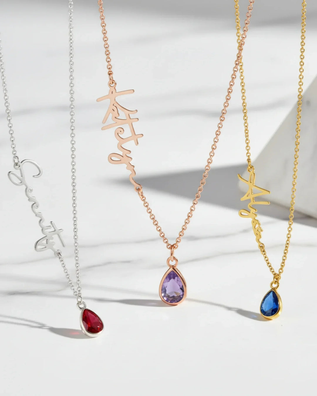 Geburtsstein Kette mit graviertem Namen – Namenskette in Silber, Gold oder Roségold, Geschenk für Sie, Mama, Freundin