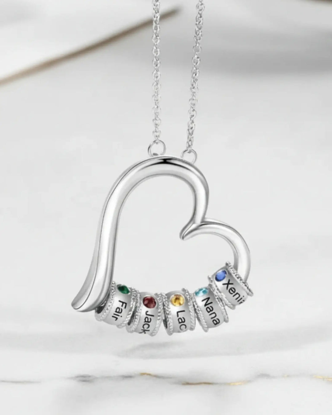Geburtsstein Kette für Mama – offenes Herz mit bis zu 7 Namen und Geburtssteinen, personalisiert, Geschenk für Mütter und Omas