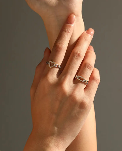 Gliederketten Ring bicolor - vergoldeter Pavé Steg zwischen Silbergliedern, Grössen 5 bis 9, 925 Sterlingsilber