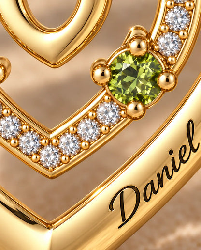 Personalisierte Geburtsstein Kette mit 2 Namen - goldenes Dreifach Herz mit zwei Geburtssteinen