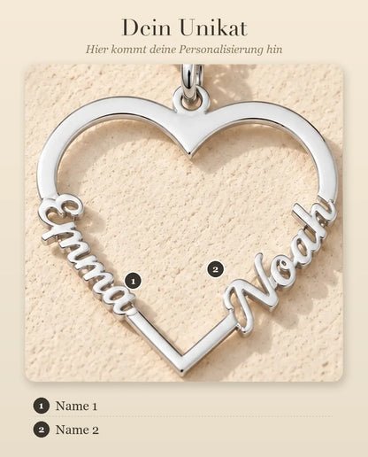 Herz Namenskette mit zwei Namen aus 925 Sterlingsilber - Personalisierungsanleitung: wo dein Name steht
