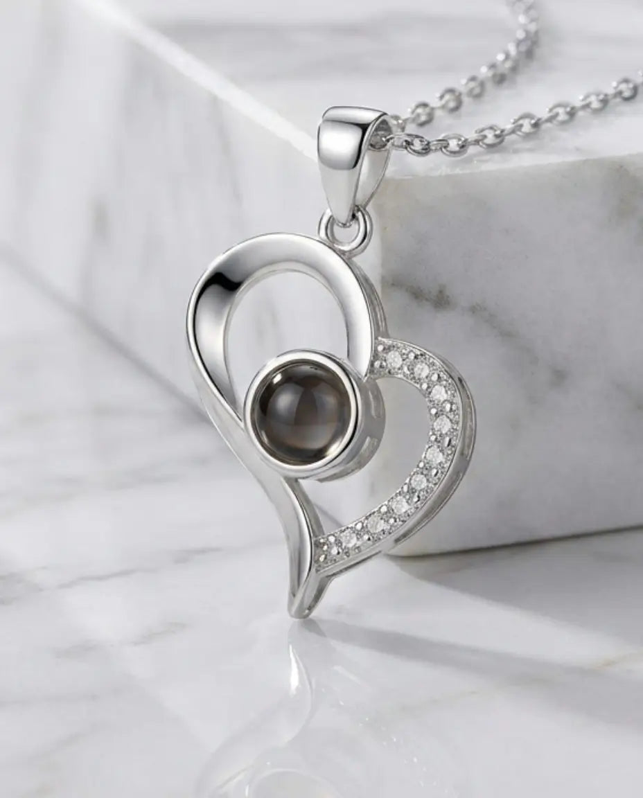 Kette mit Bild – Herz-Anhänger mit Bild im Stein, personalisierte Foto-Kette, Geschenk für Sie