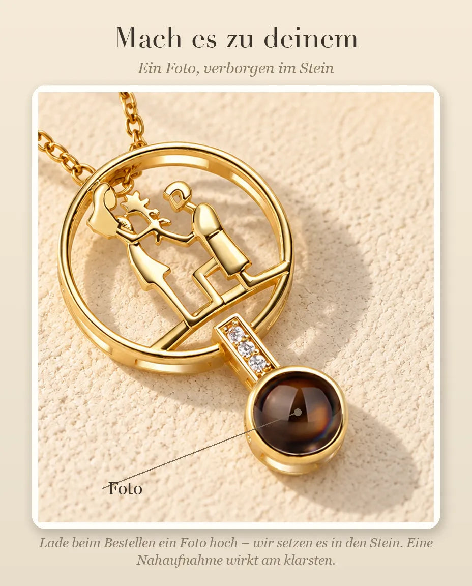 Anleitung zur Personalisierung: wo dein Foto im Projektionsstein der Heiratsantrag-Kette sitzt
