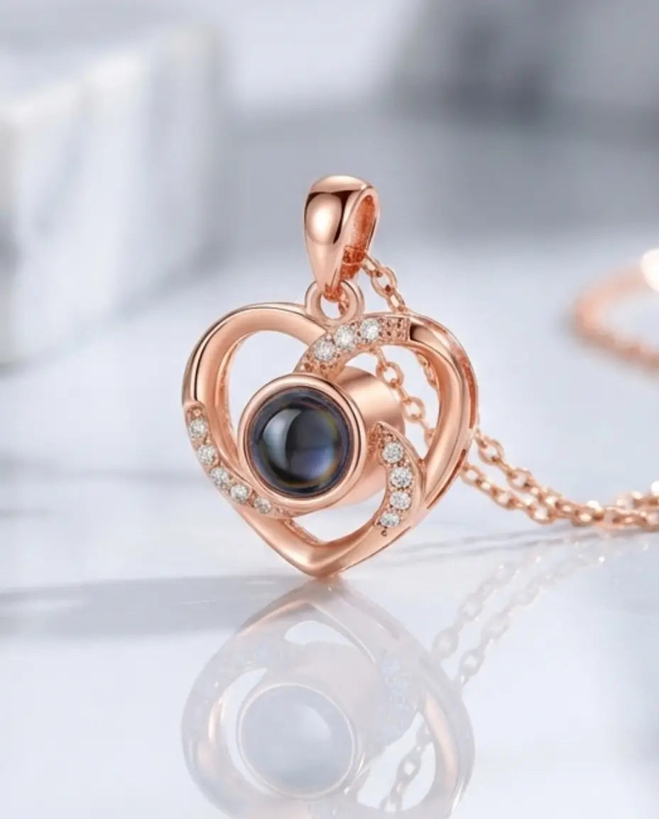 Kette mit Bild im Stein – Herz-Anhänger mit verstecktem Foto, personalisiertes Andenken, Geschenk für Sie