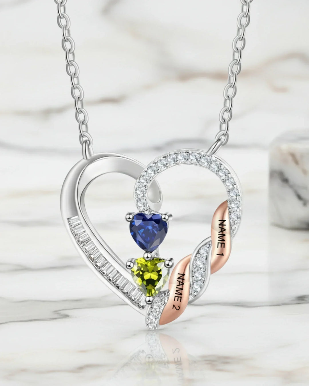 Kette mit Gravur für Mama – Verschlungene Herzen mit 2-4 Namen und Geburtssteinen, Geschenk für Sie zum Muttertag