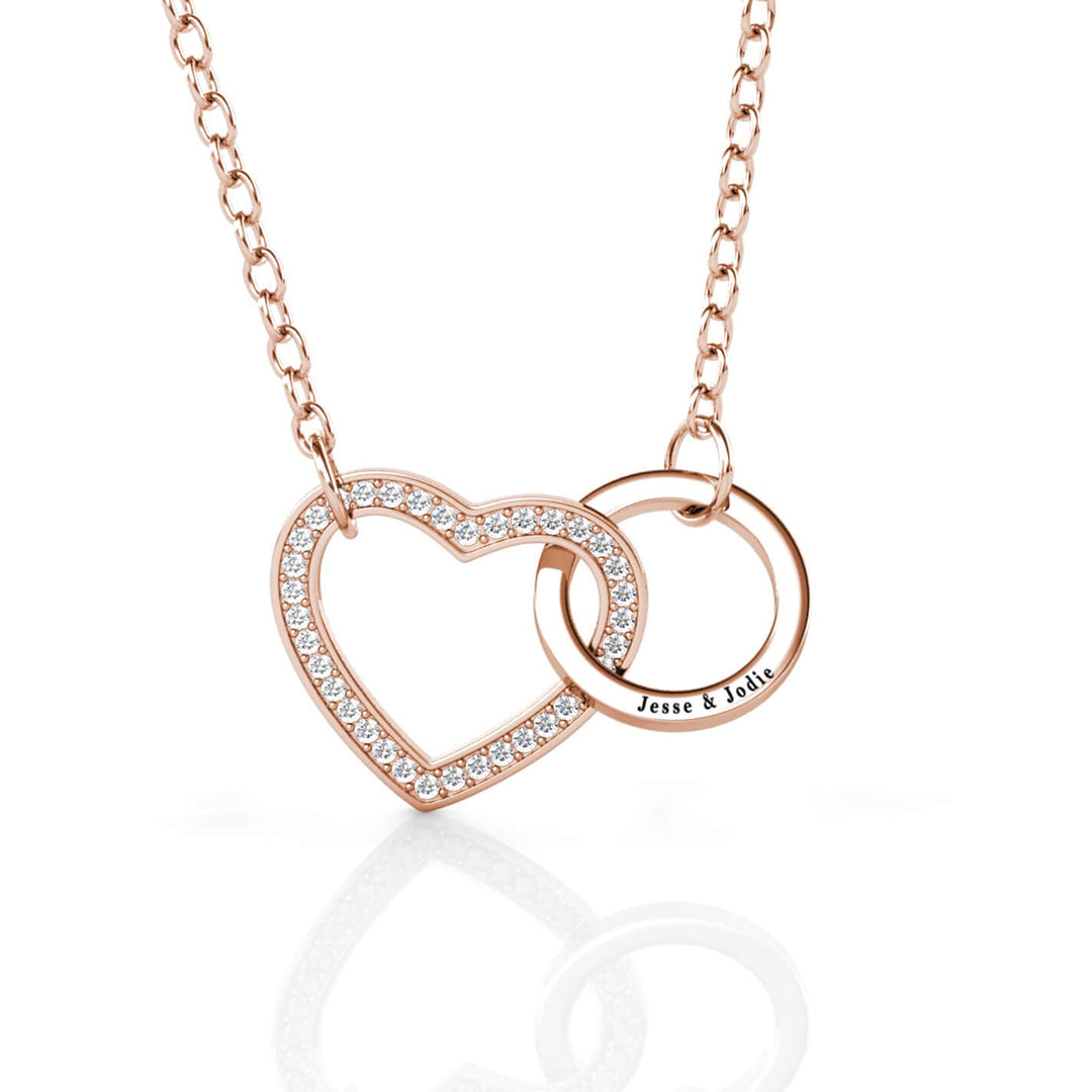 Kette mit Gravur – Verschlungene Herzen aus 925er Sterlingsilber in Roségold, personalisierter Anhänger, Geschenk für Sie, Jahrestag
