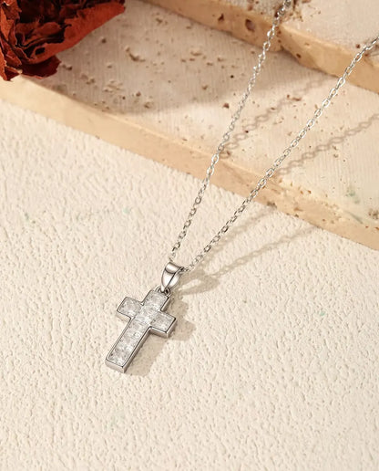Kreuz Kette mit Pavé-Steinen - Anhänger 10 x 17 mm, feste Öse, an 40+5 cm Kette aus 925 Sterlingsilber