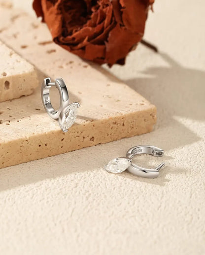Marquise Moissanit Creolen mit Anhänger - je ein 0,50 ct Stein 4 x 8 mm, 14,5 mm Länge, 925 Sterlingsilber