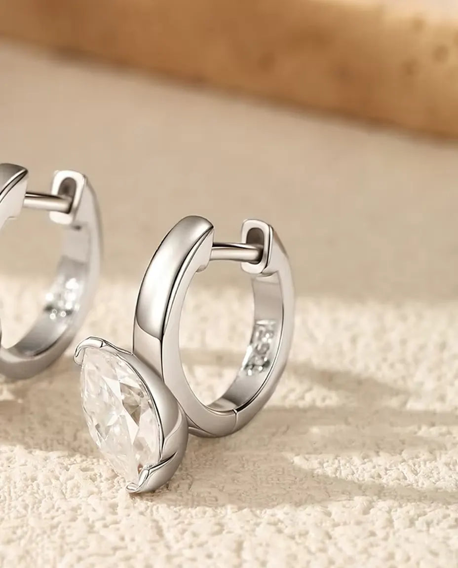 Marquise Moissanit Creolen mit Anhänger - je ein 0,50 ct Stein 4 x 8 mm, 14,5 mm Länge, 925 Sterlingsilber