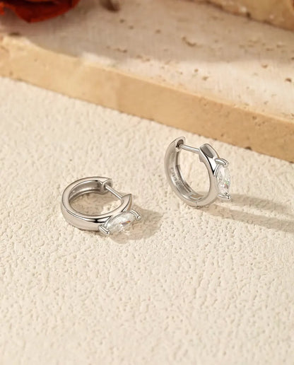 Marquise Moissanit Creolen - je ein 0,30 ct Marquise-Stein 3 x 6 mm, 11,5 mm Klappcreolen, 925 Sterlingsilber