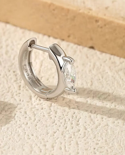 Marquise Moissanit Creolen - je ein 0,30 ct Marquise-Stein 3 x 6 mm, 11,5 mm Klappcreolen, 925 Sterlingsilber