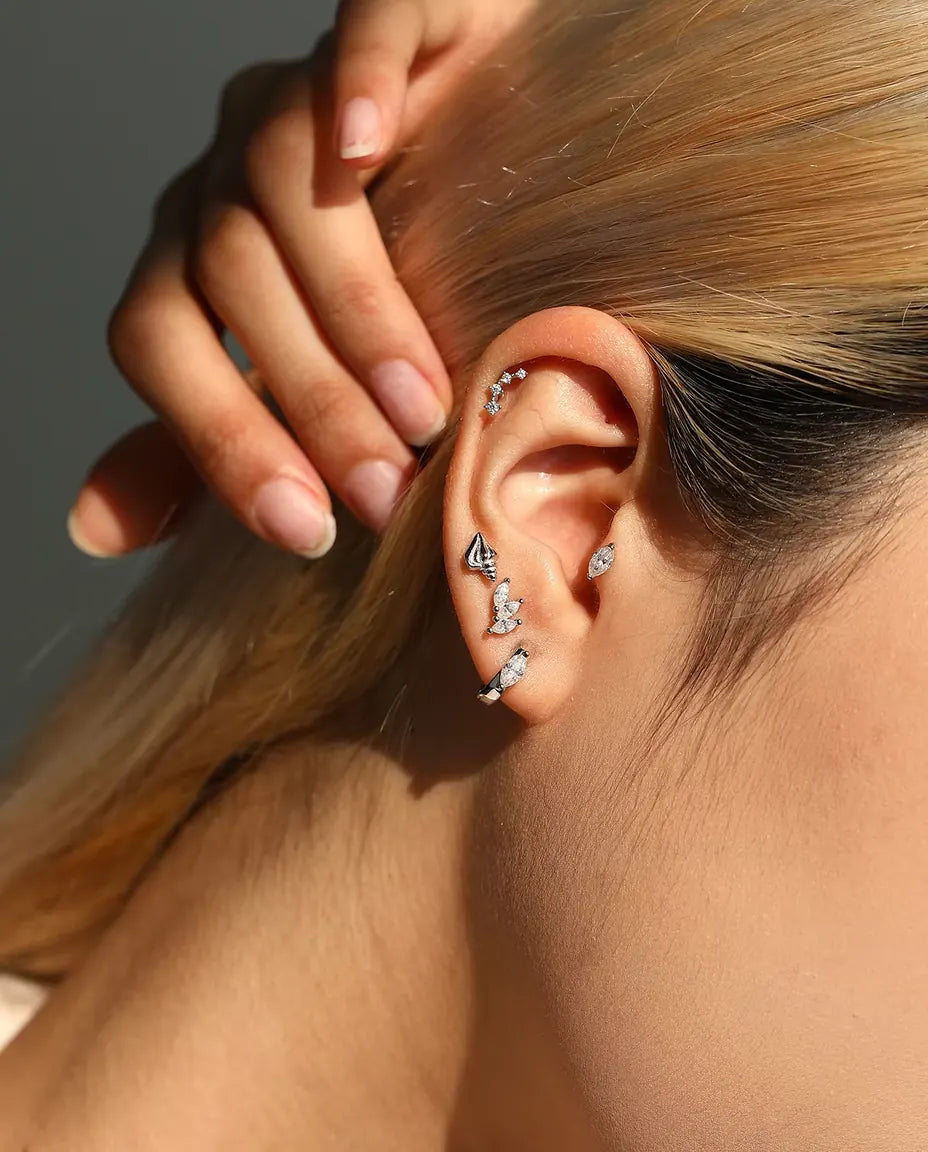 Marquise Moissanit Creolen - je ein 0,30 ct Marquise-Stein 3 x 6 mm, 11,5 mm Klappcreolen, 925 Sterlingsilber