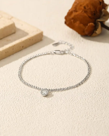 Moissanit Armband mit Anhänger - 0,50 ct Stein in Zargenfassung an doppelter 925er Silberkette, 16+3 cm